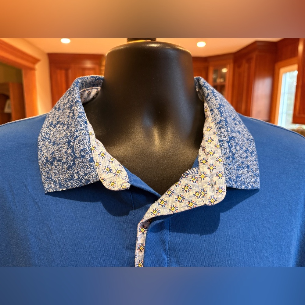 Robert Graham Vibrant Blue Polo with‎ Patterned Collar - Picture 7 of 8